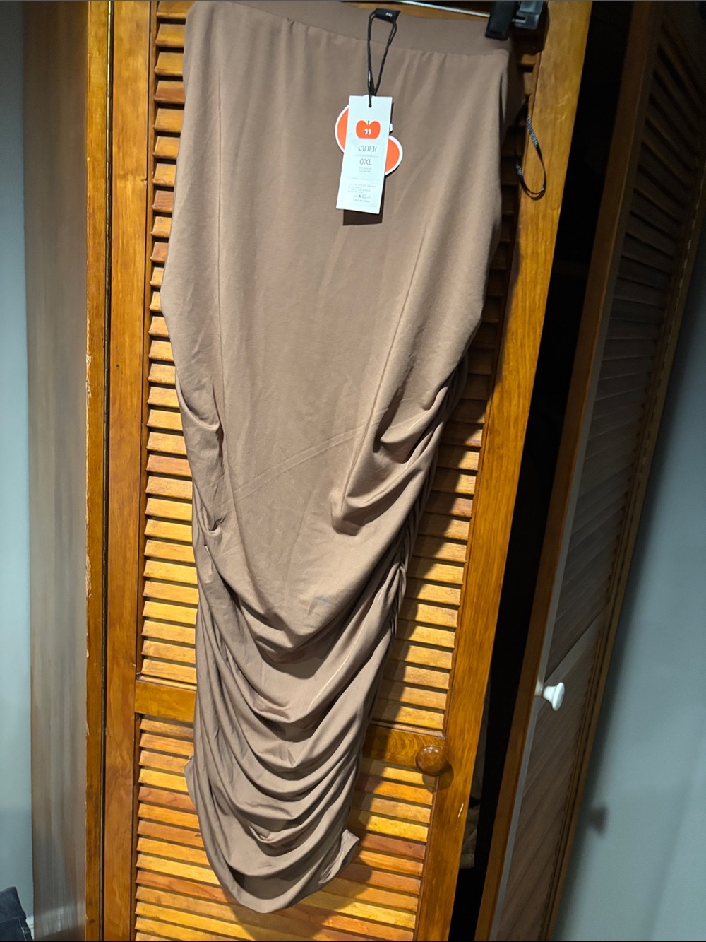 Cider Taupe Ruched Maxi Skirt with Tag